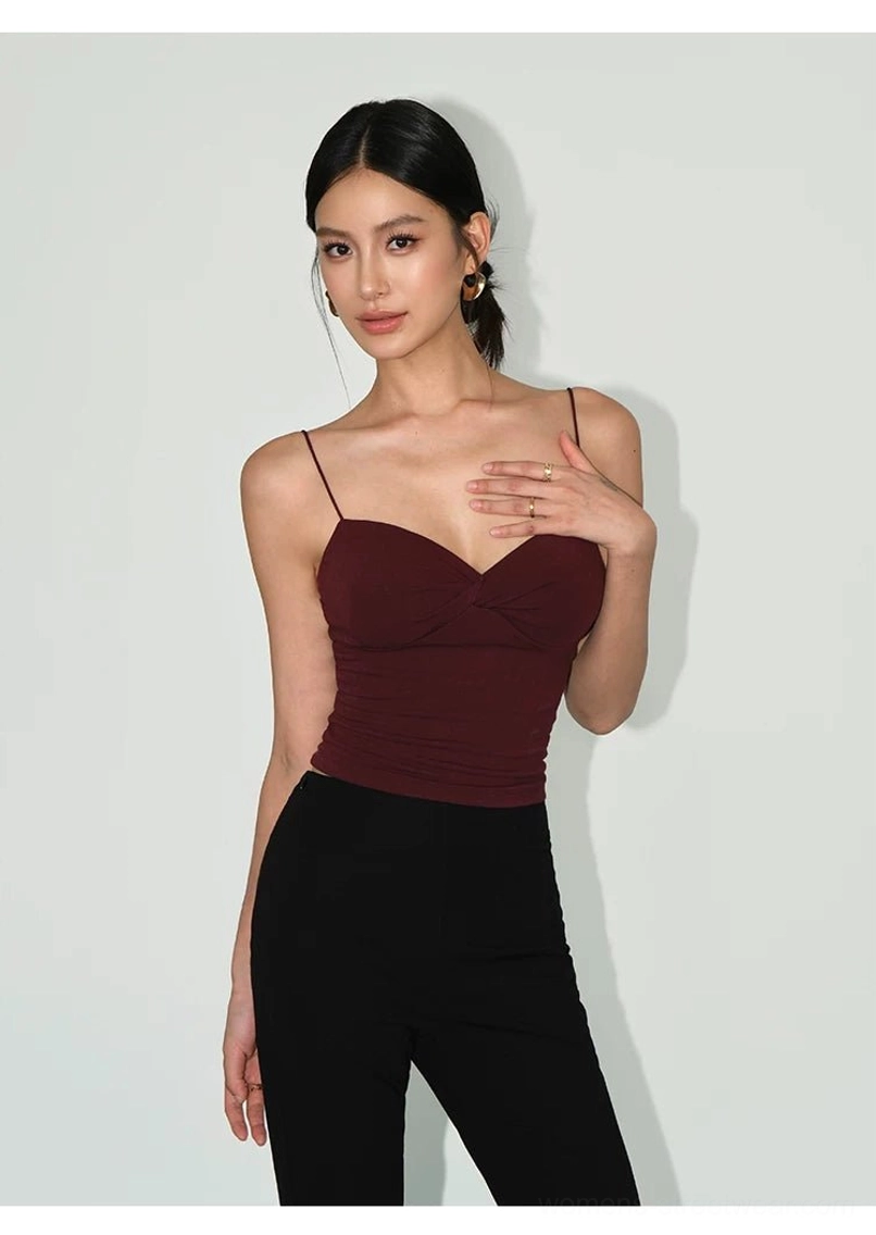 Fitted twist-front backless crop cami top contemporary Y2K fashion view