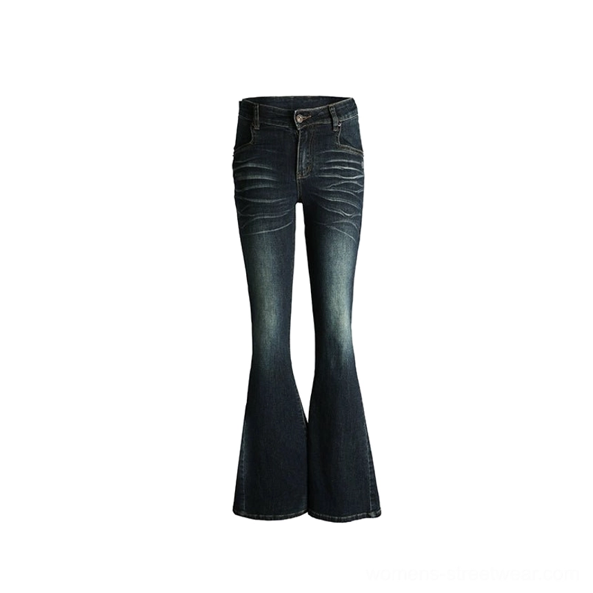 Dark blue two-tone high-waisted micro flare jeans product color view with faded wash and long subtle bootcut silhouette