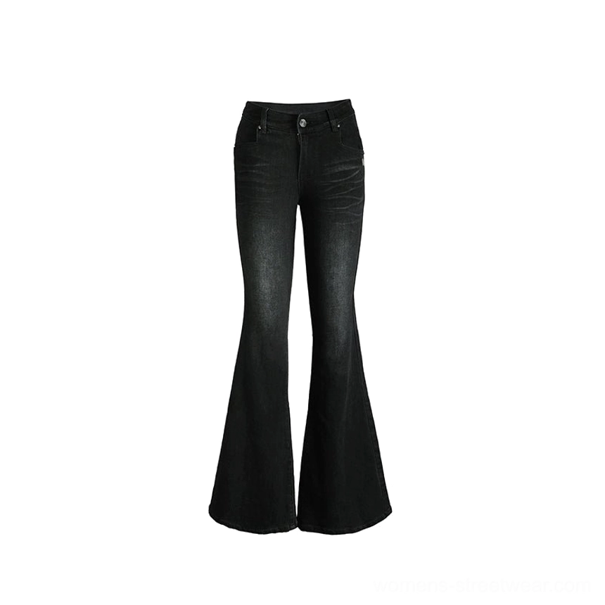 Gray black two-tone high-waisted micro flare jeans product color view with fitted waist and sleek flared leg design