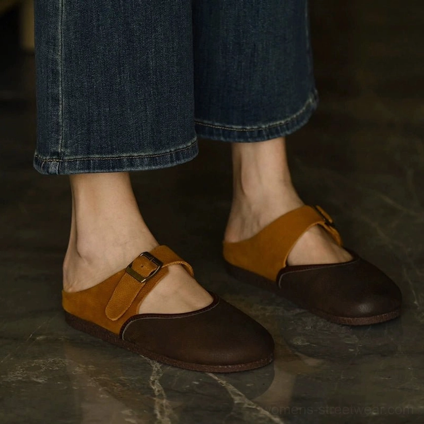 Leather Mary Jane flats product image highlighting the two-tone upper and classic instep strap