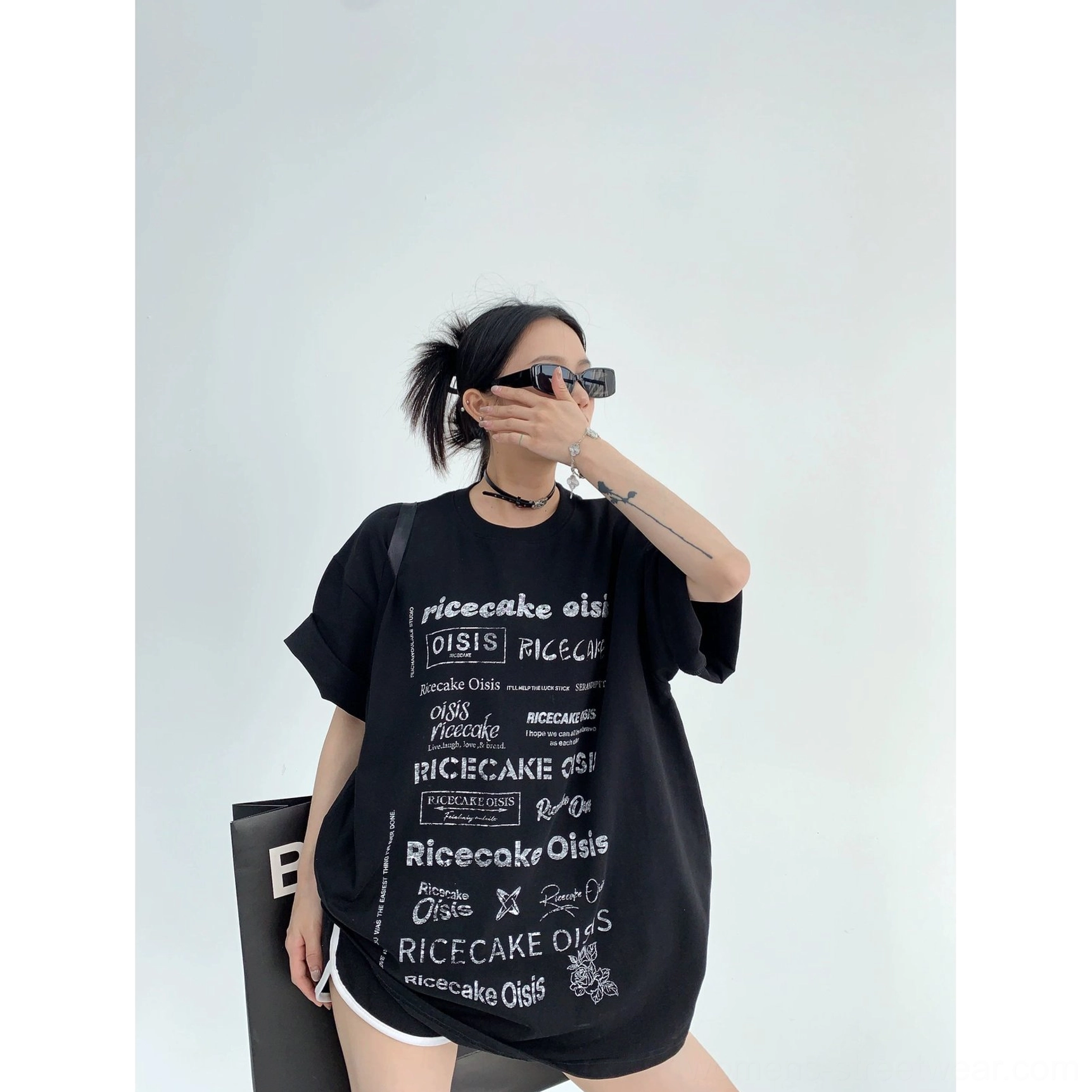 Typographic riot oversized streetwear t-shirt graphic print detail and relaxed crewneck construction