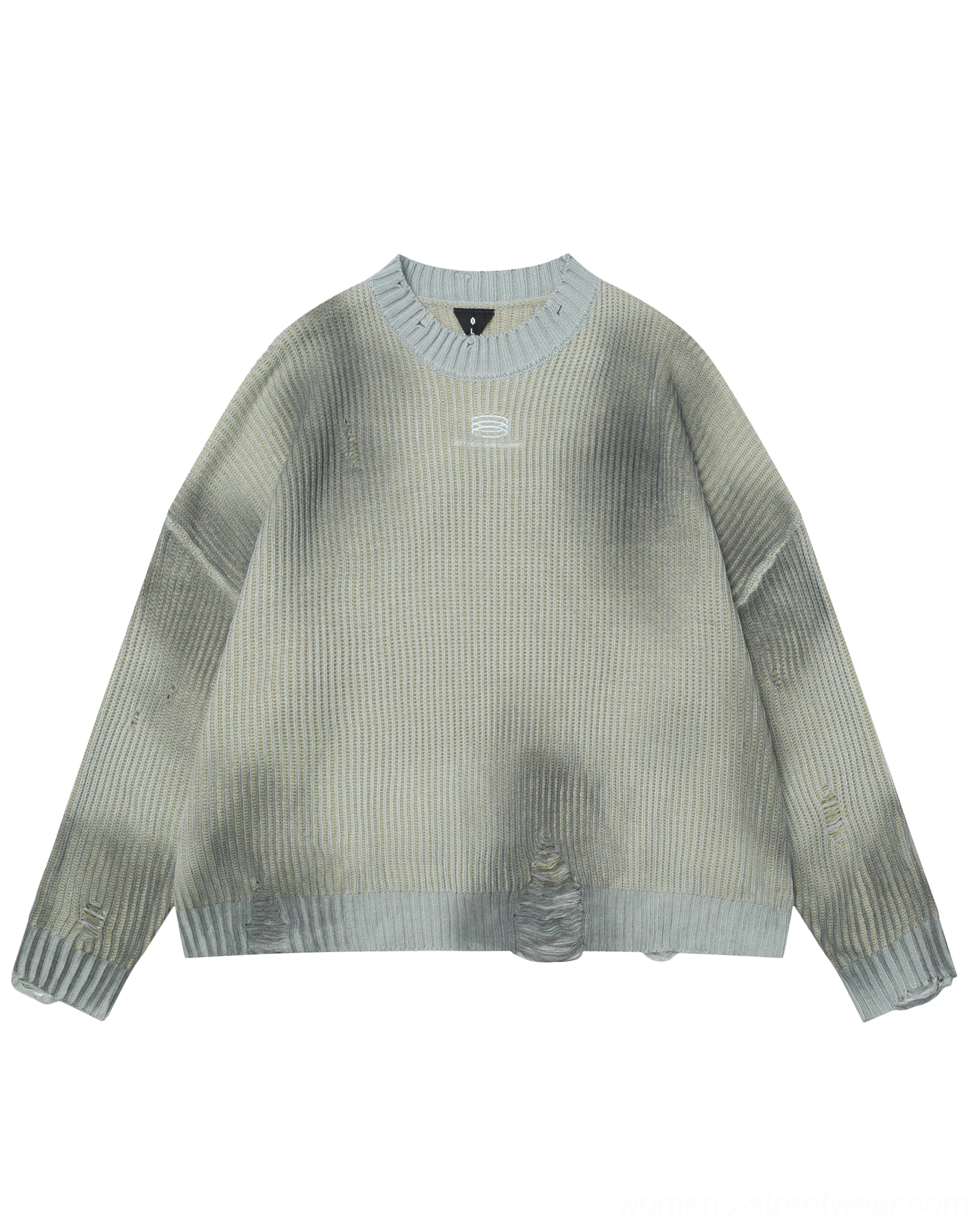 Unisex distressed ribbed sweater with drop shoulder fit for Acubi, Y2K, and Korean fashion outfits