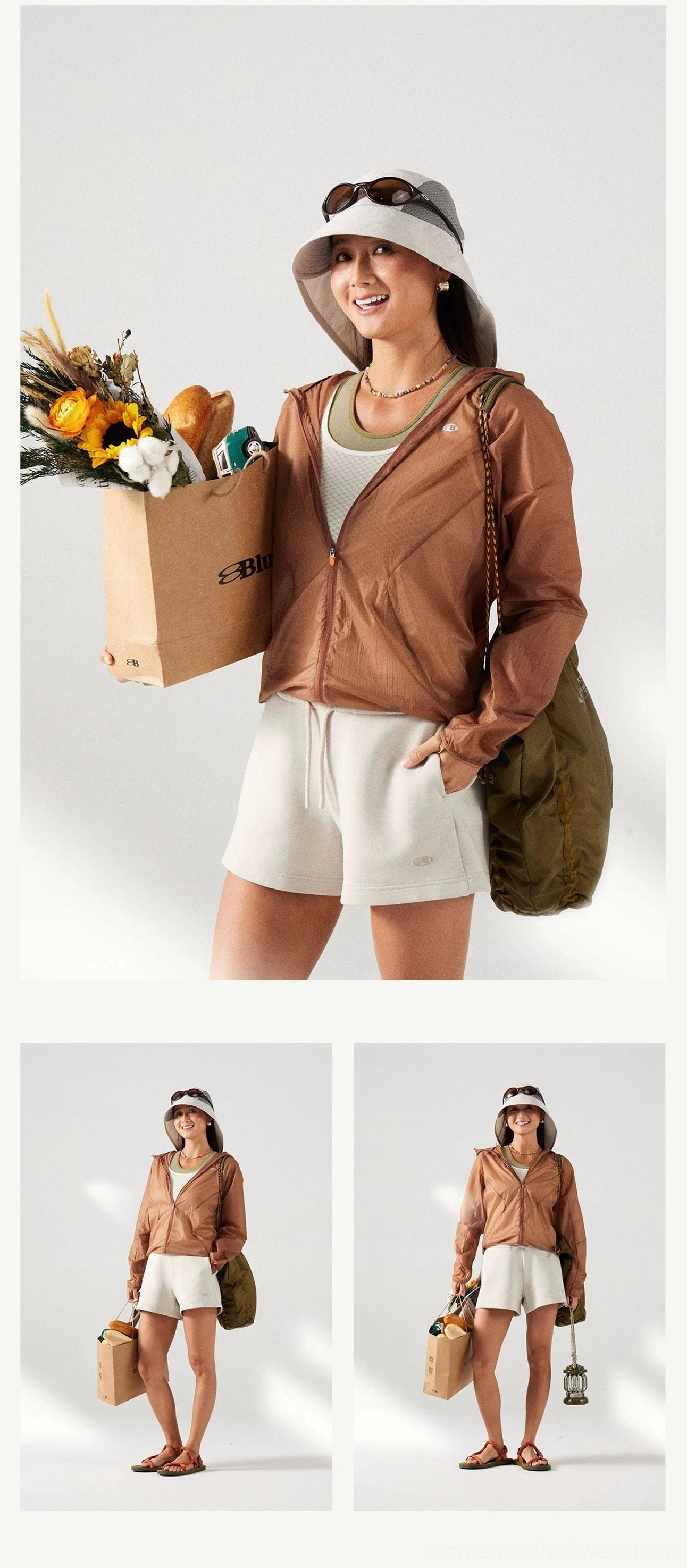 UPF 50+ hooded windbreaker for sunny commutes, outdoor activities, gorpcore styling, and everyday streetwear
