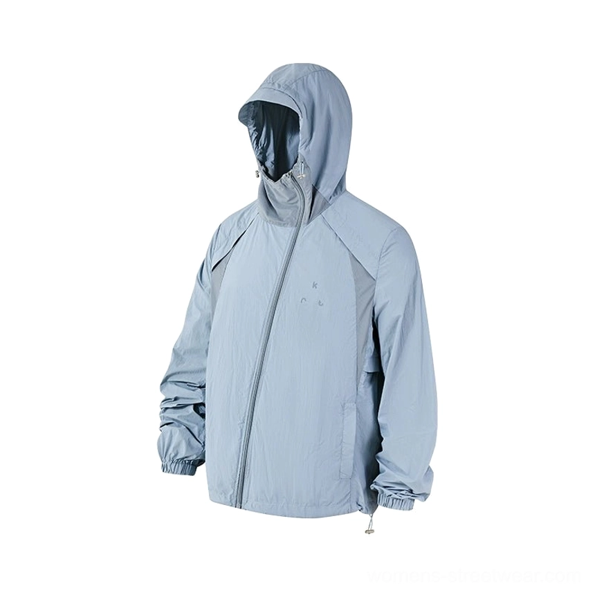 Blue UPF 50 lightweight hooded sun protection jacket with three-proof technology fabric product view