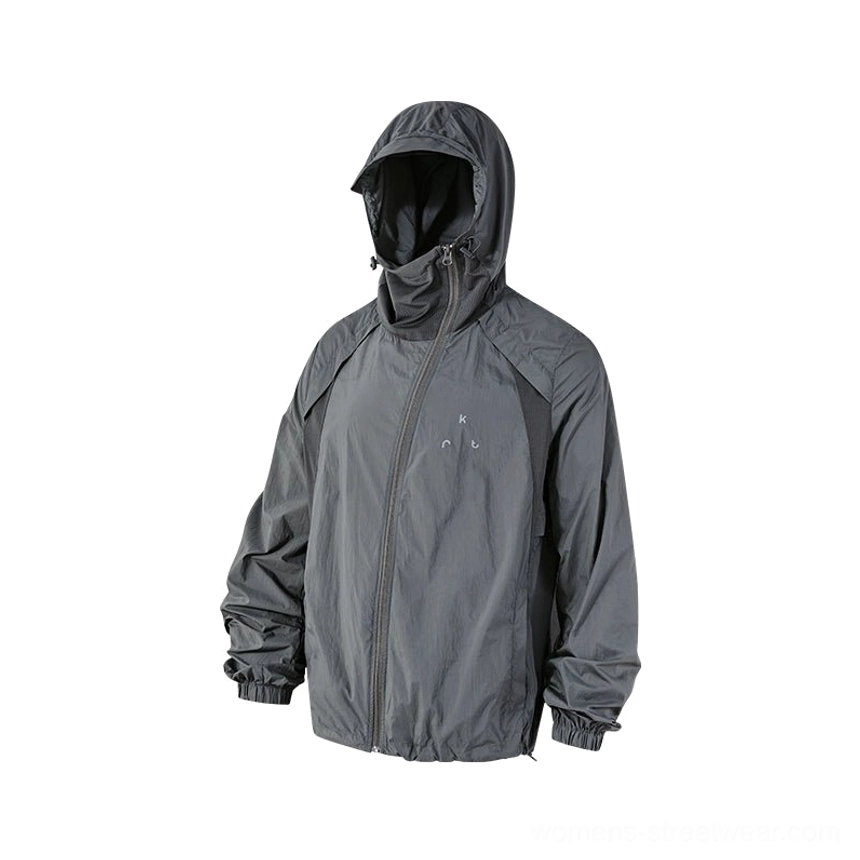 Dark gray three-proof technology fabric UPF 50 lightweight hooded techwear jacket color option