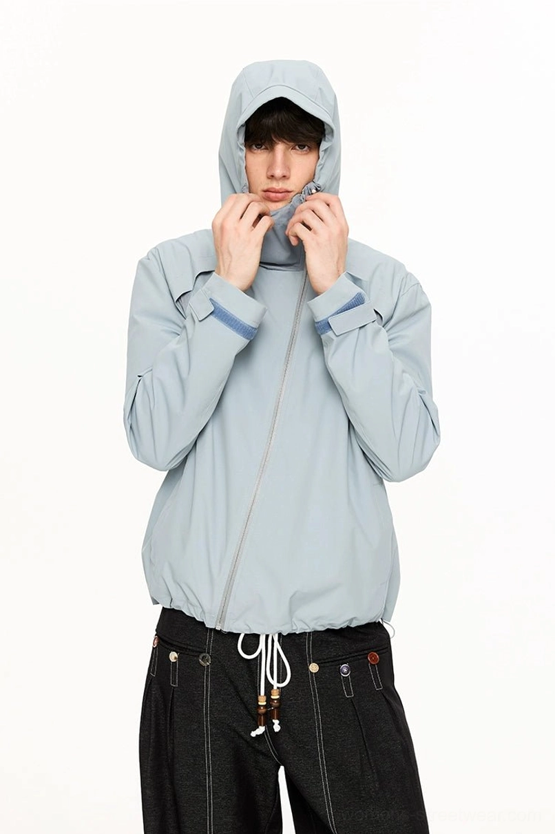 UPF 50 lightweight sun jacket styled as minimalist Korean inspired techwear outerwear