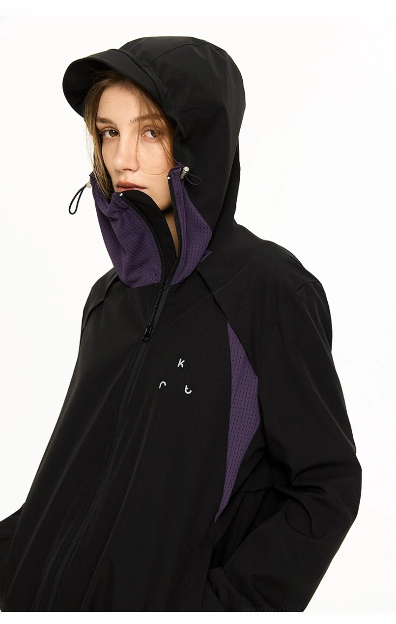 UPF 50 lightweight hooded sun protection jacket with relaxed silhouette and technical fabric construction
