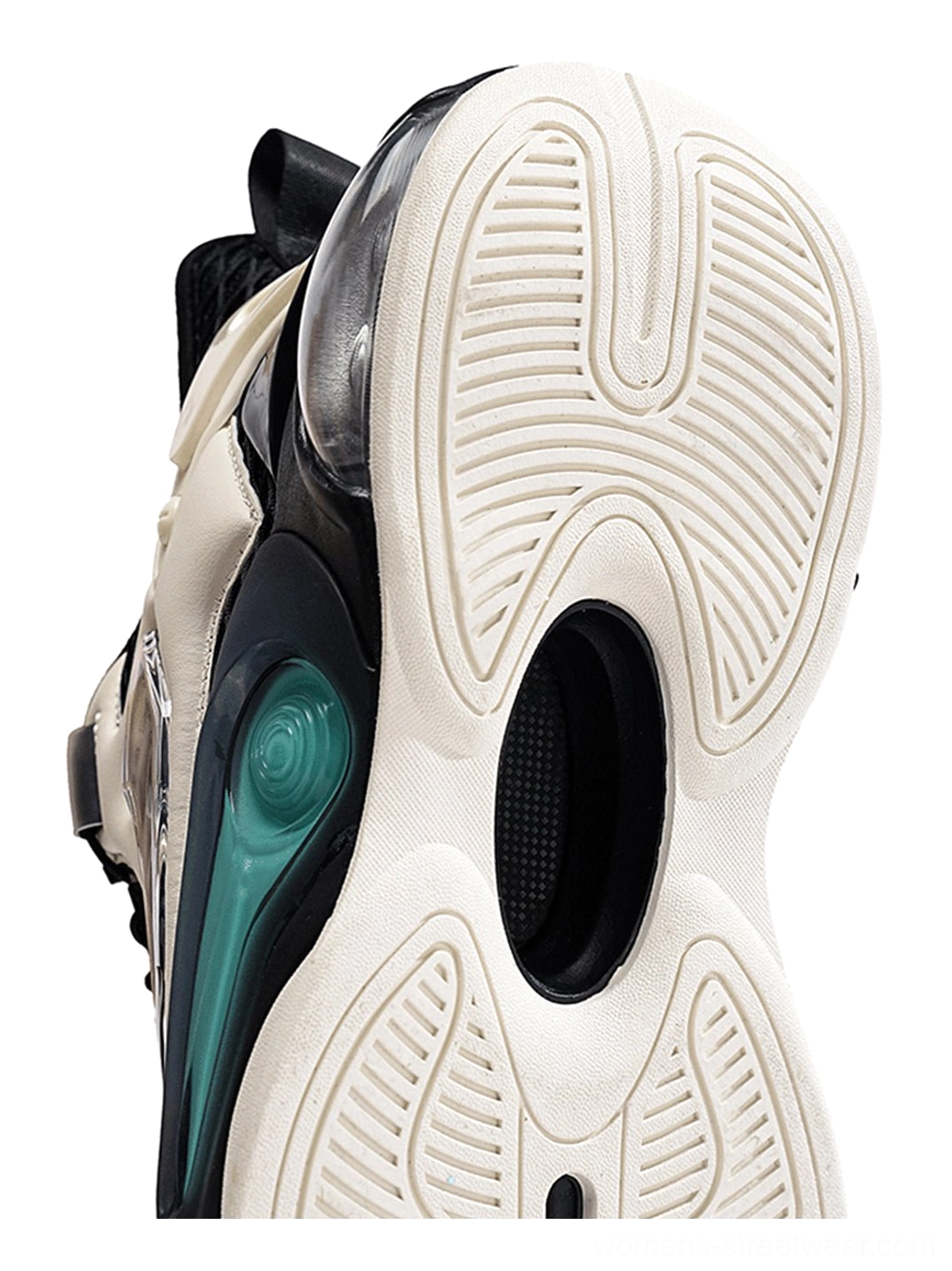 Urban air cushion sneakers with streamlined shape and distinctive athletic streetwear detailing