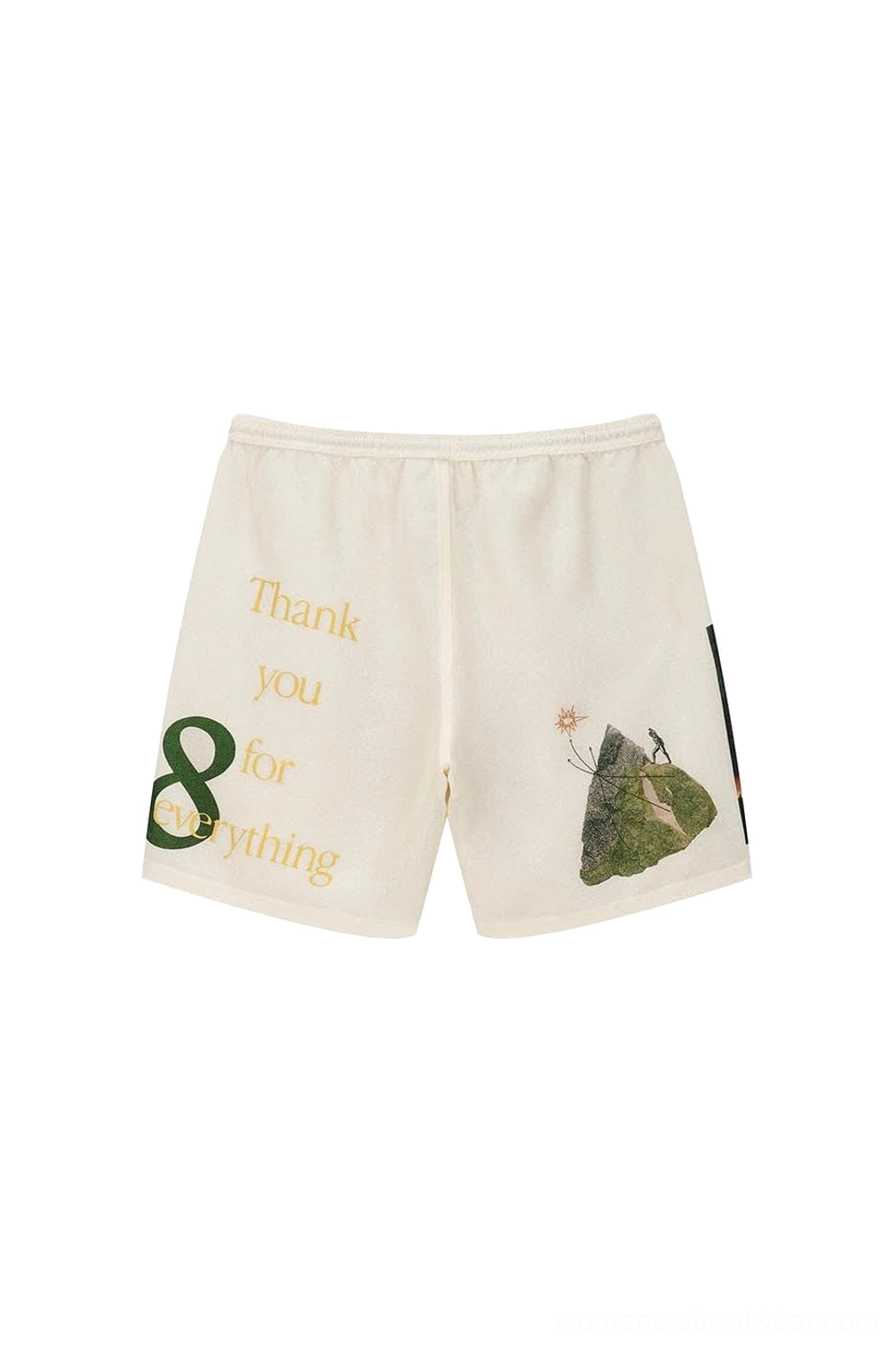 Urban Forest graphic sweat shorts casual summer outfit detail with urban text print and zip pockets