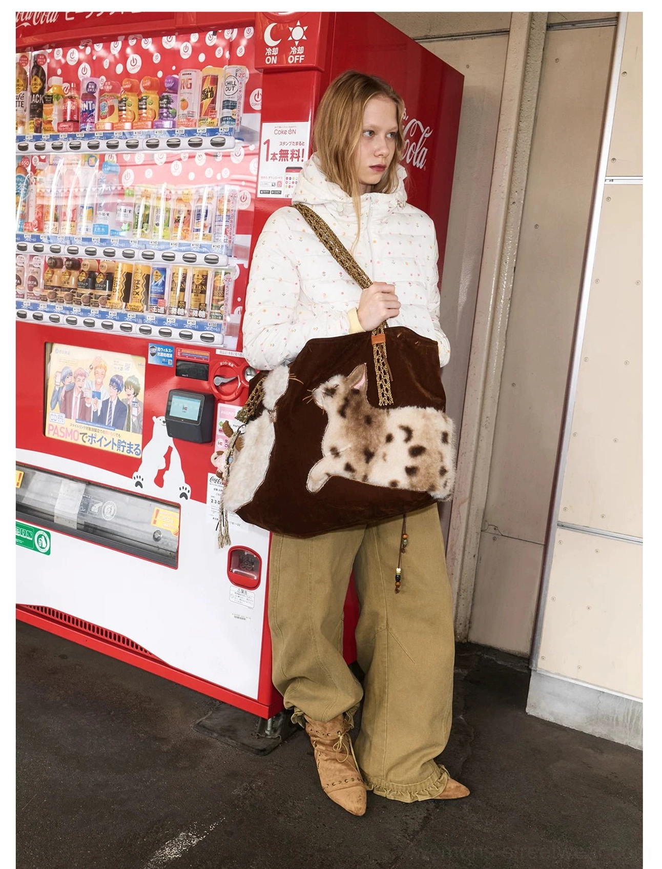 Velvet cat plush Y2K storybook shoulder tote bag product image with soft structured silhouette and playful cat detailing