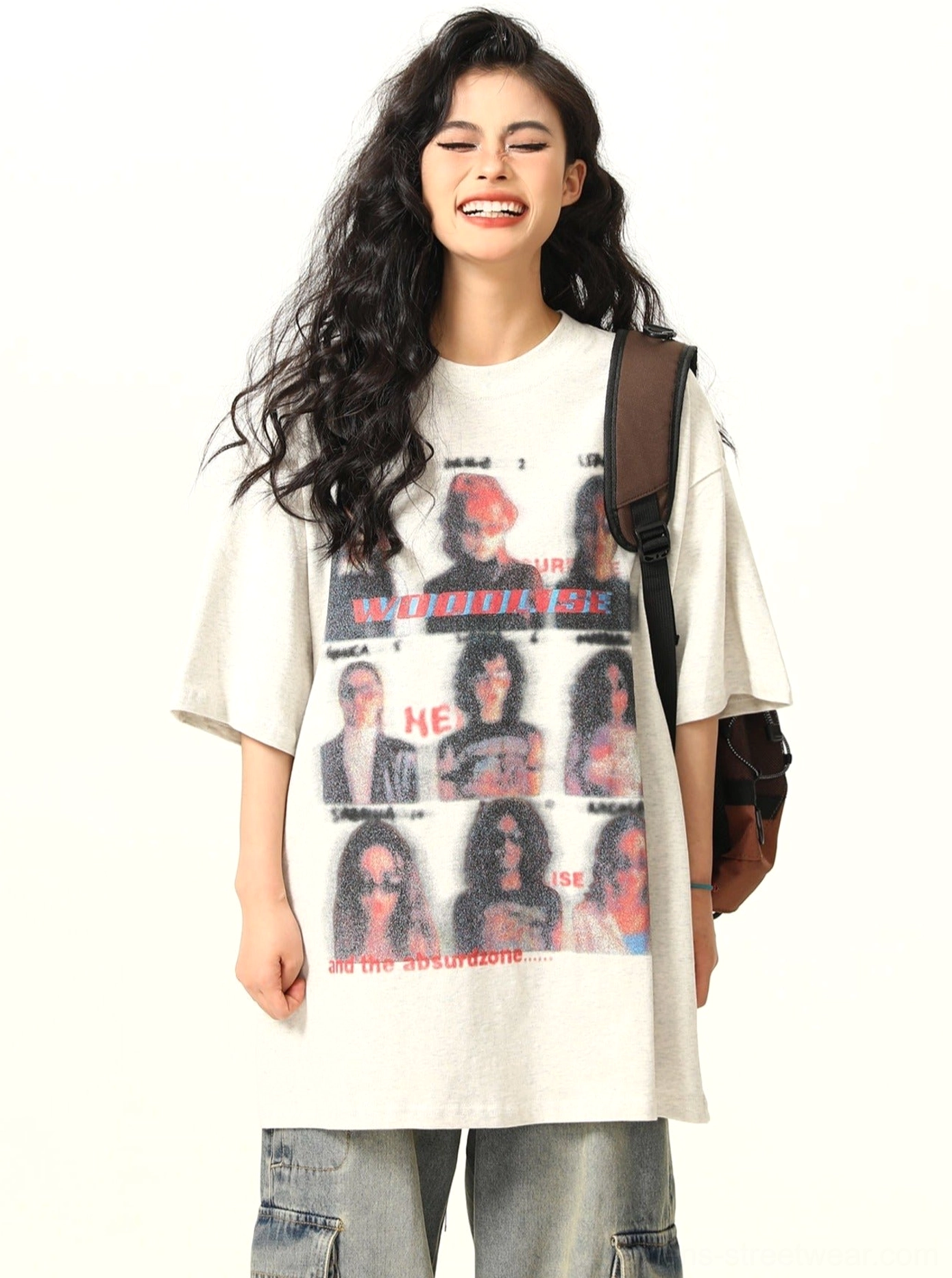 Vintage band graphic oversized streetwear t-shirt detail view with retro-inspired front print