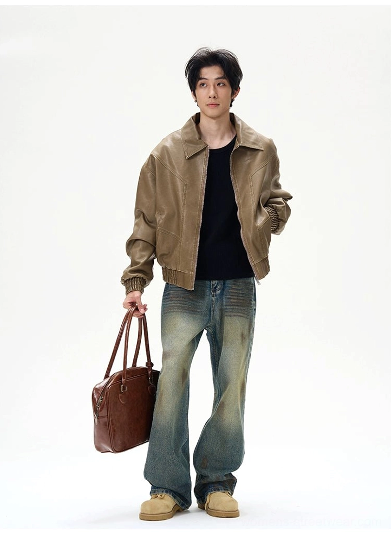 Vintage blue wide-leg ripped denim jeans featuring relaxed oversized proportions and contemporary Korean streetwear appeal