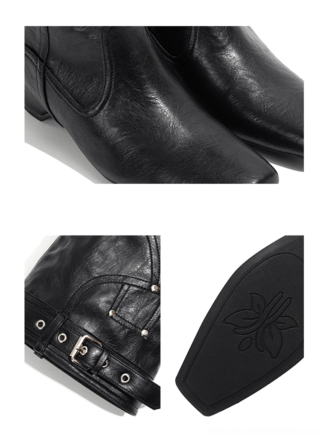 Vintage brown buckle-cuff western ankle boots rear and angled detail view for women streetwear styling