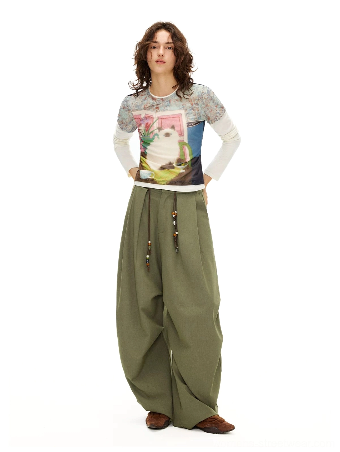 Vintage cat dreamscape sheer mesh graphic baby tee cropped slim fit detail view
