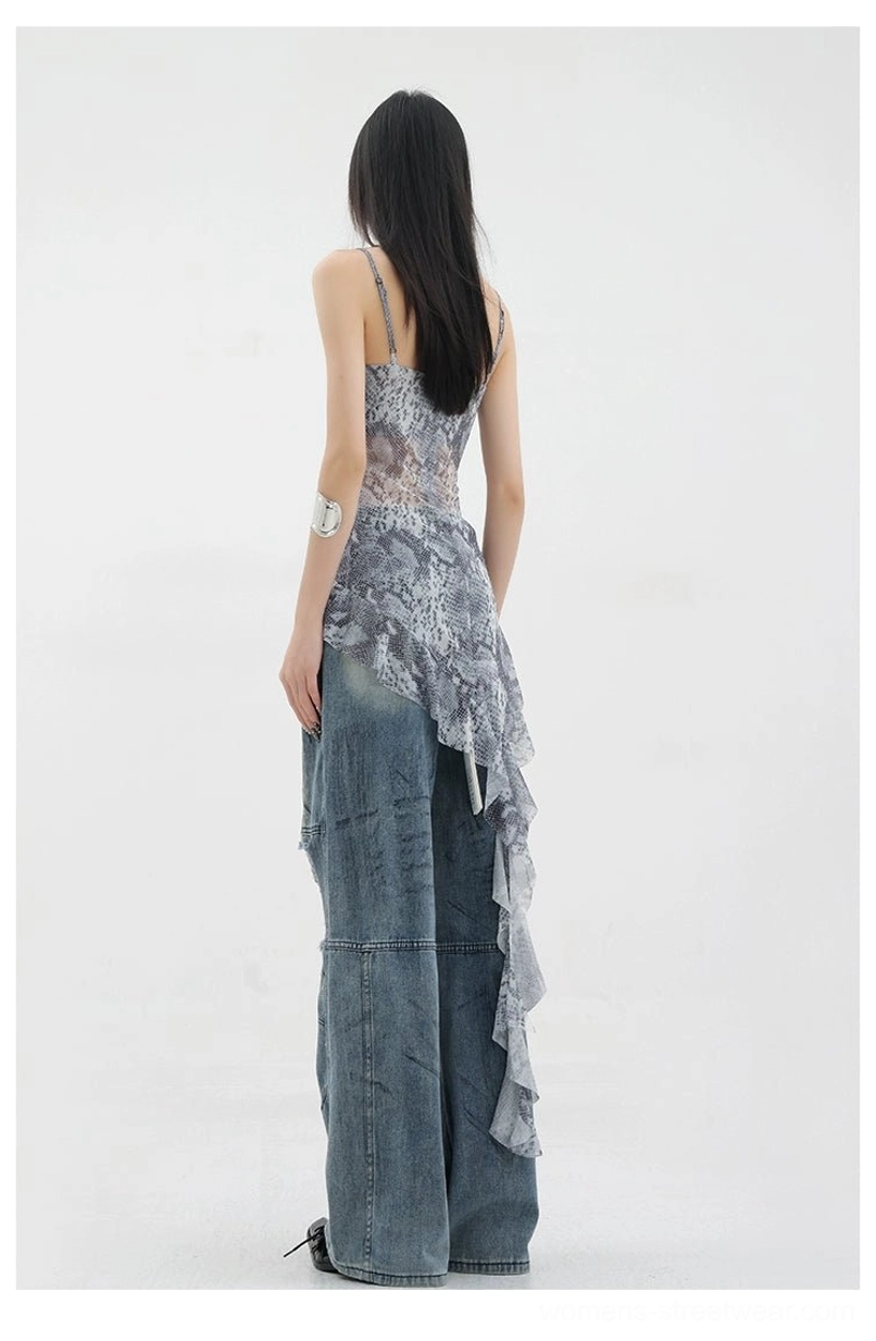 Vintage distressed wide-leg jeans footwear collaboration showcase featuring recommended sneakers boots and platform shoes for optimal silhouette and style