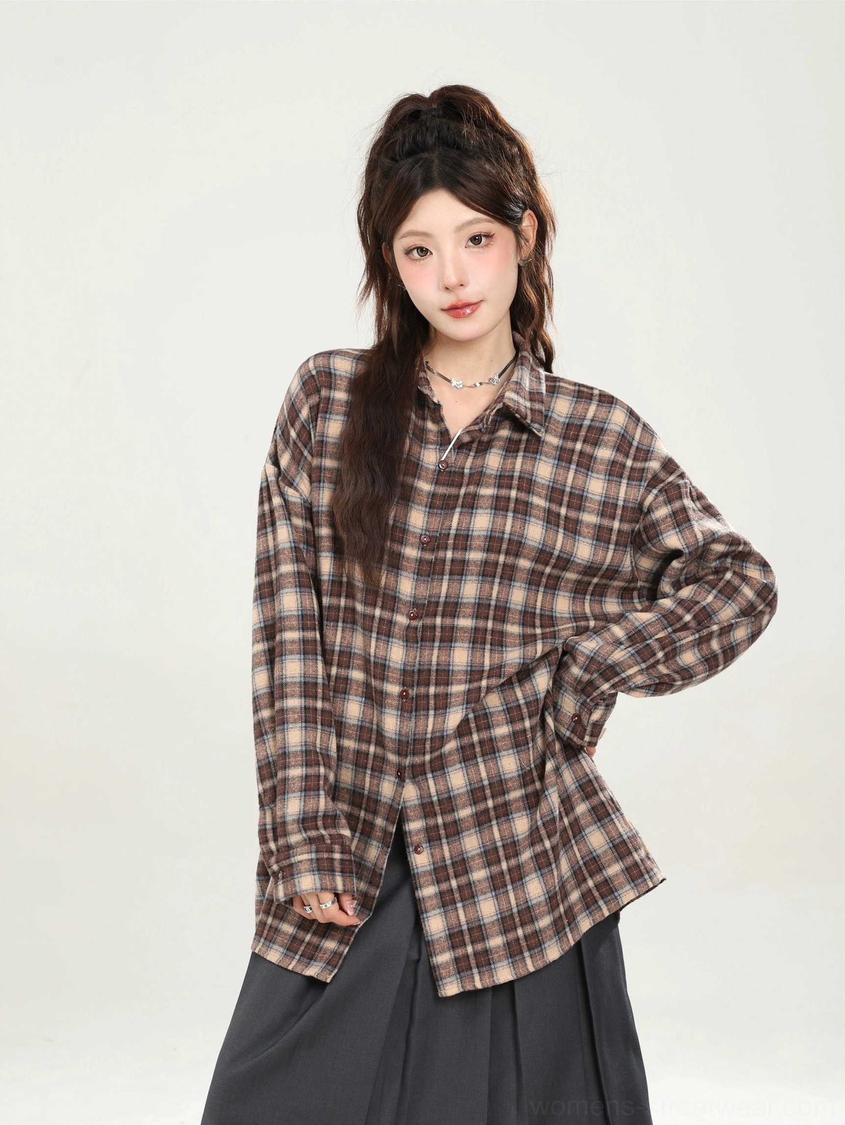 Vintage inspired oversized plaid shirt with loose fit product view 20