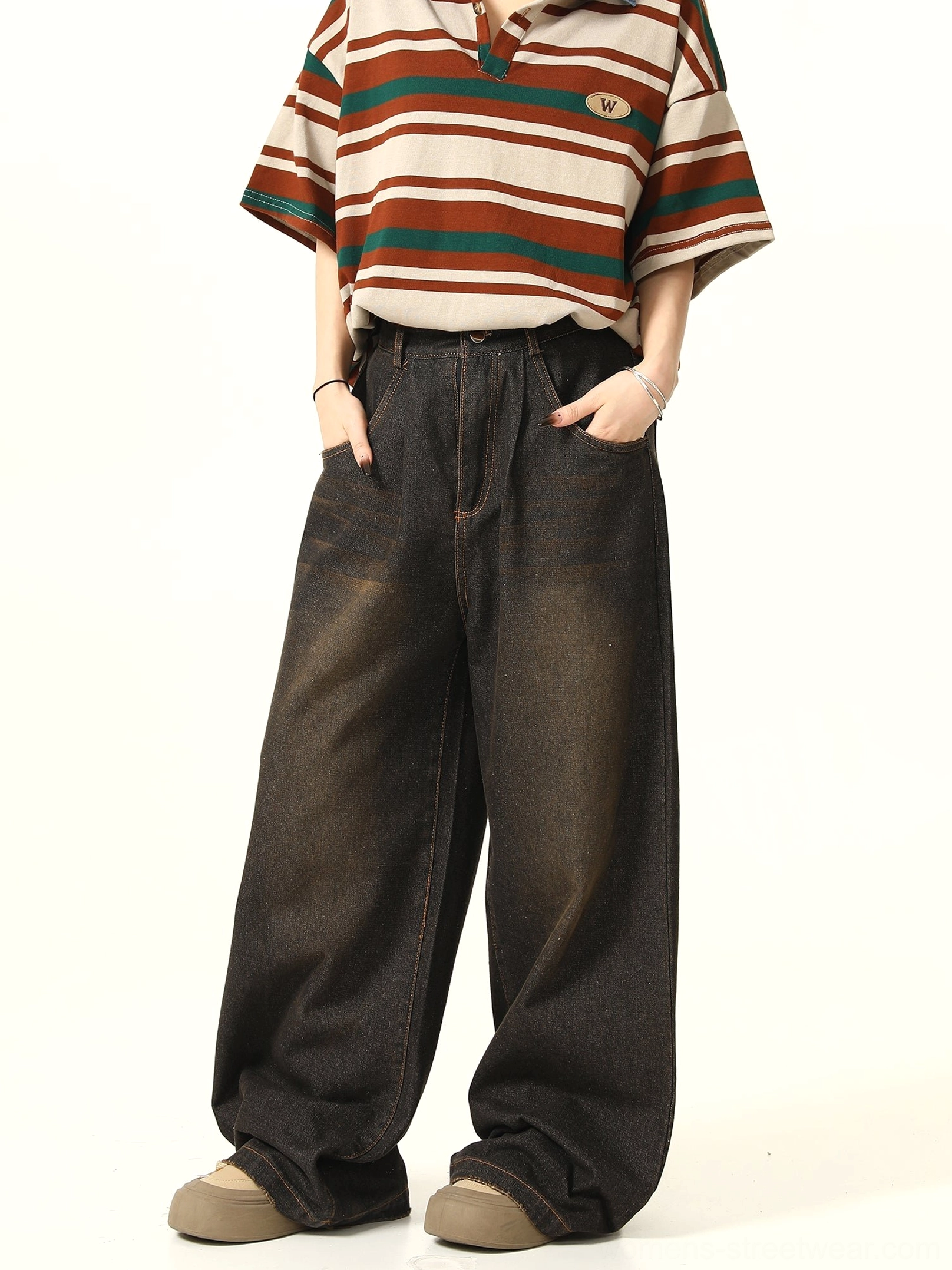 Vintage streetwear denim pants with a roomy wide leg cut for comfortable everyday city outfits