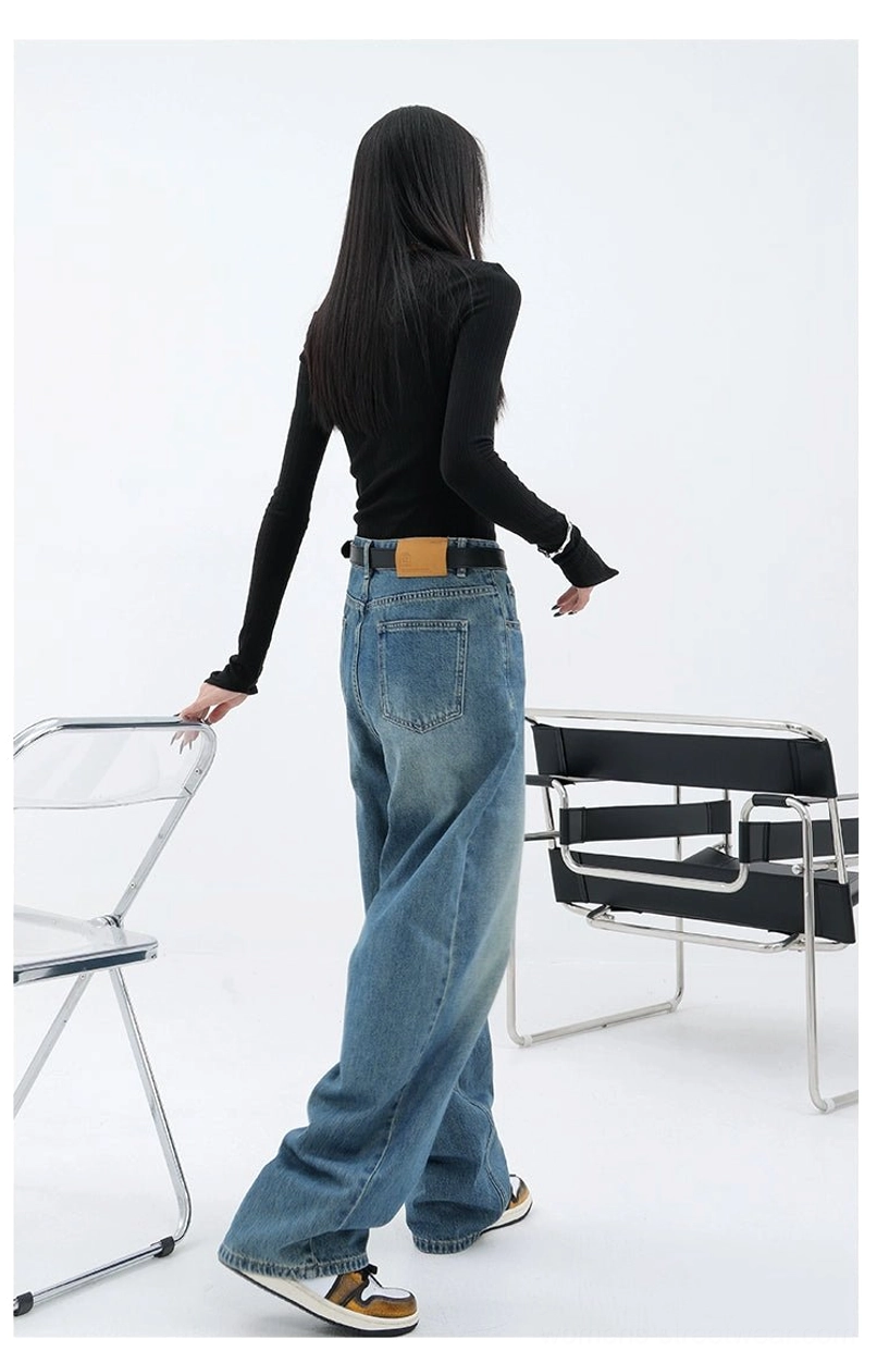 Vintage wash high-waist loose straight-leg floor-length jeans elevated casual styling image