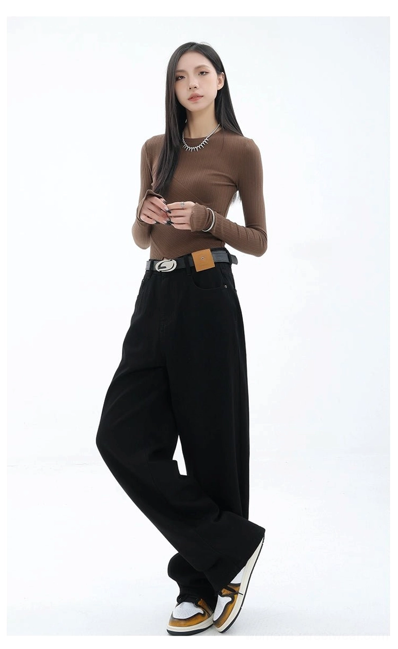 Vintage wash high-waist loose straight-leg floor-length jeans casual wide-leg product image