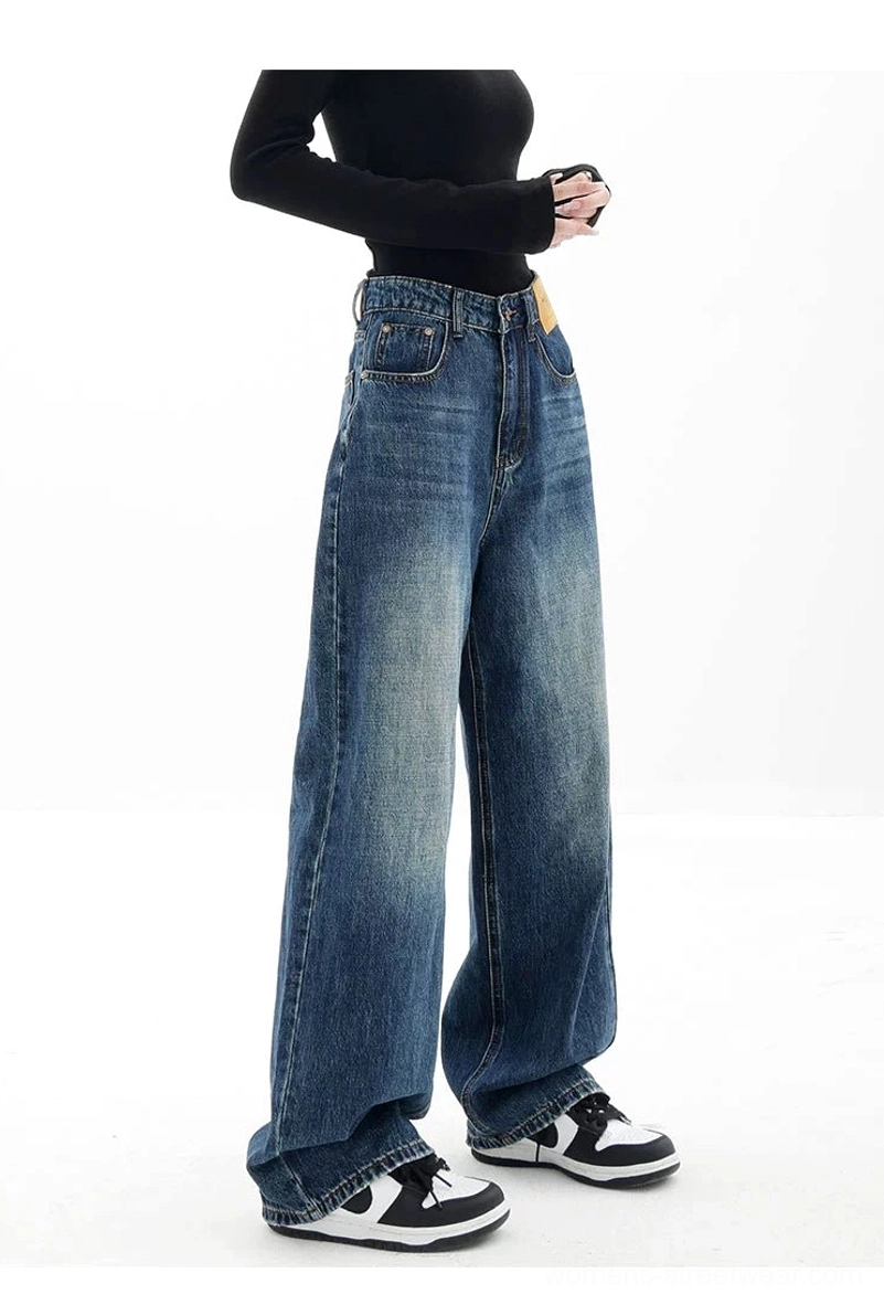 Vintage wash high-waist loose straight-leg floor-length jeans clean straight-leg silhouette image