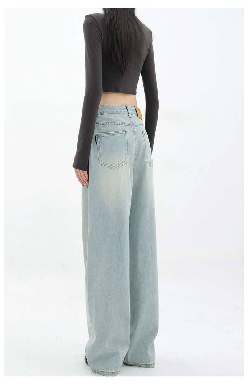 Vintage wash high-waist loose straight-leg floor-length jeans everyday high-waist fit image
