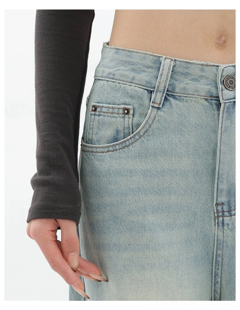 Vintage wash high-waist loose straight-leg floor-length jeans fashion denim product image