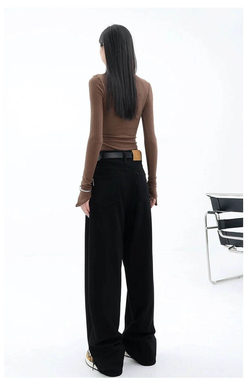 Vintage wash high-waist loose straight-leg floor-length jeans high-rise street fashion image