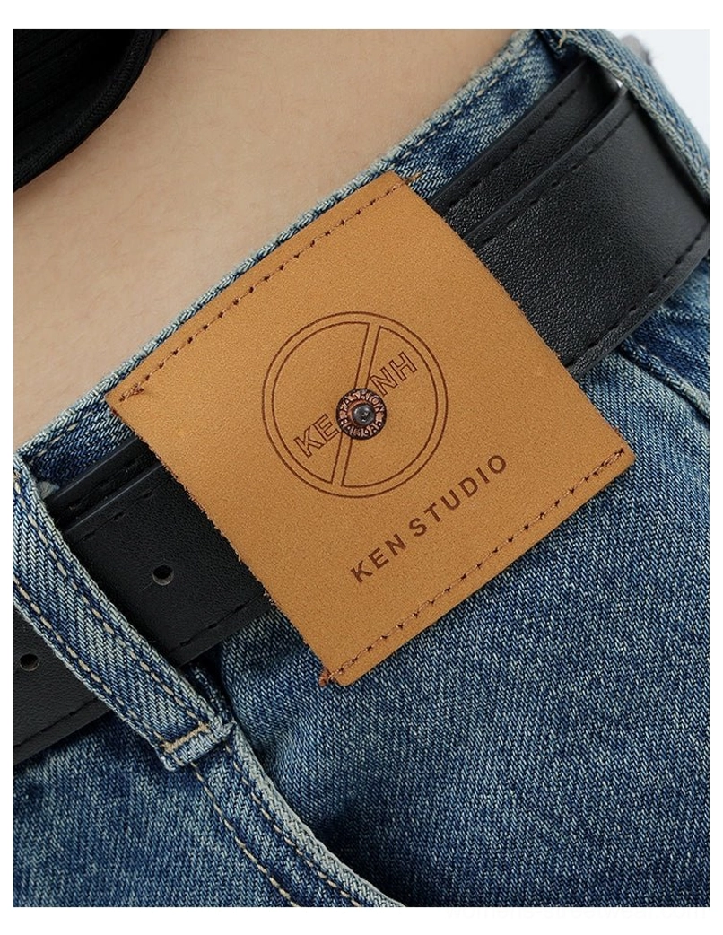 Vintage wash high-waist loose straight-leg floor-length jeans high-rise denim product view