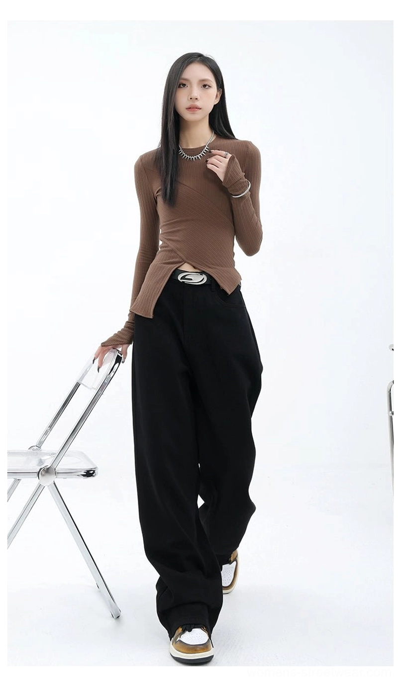 Vintage wash high-waist loose straight-leg floor-length jeans Korean streetwear denim image