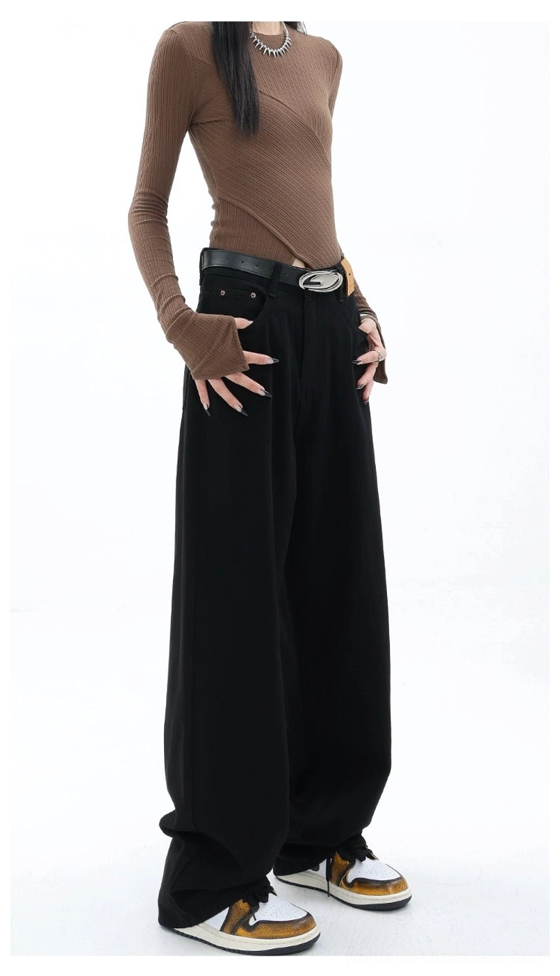 Vintage wash high-waist loose straight-leg floor-length jeans long inseam fashion view