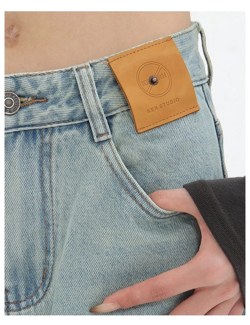 Vintage wash high-waist loose straight-leg floor-length jeans long wide-leg streetwear image