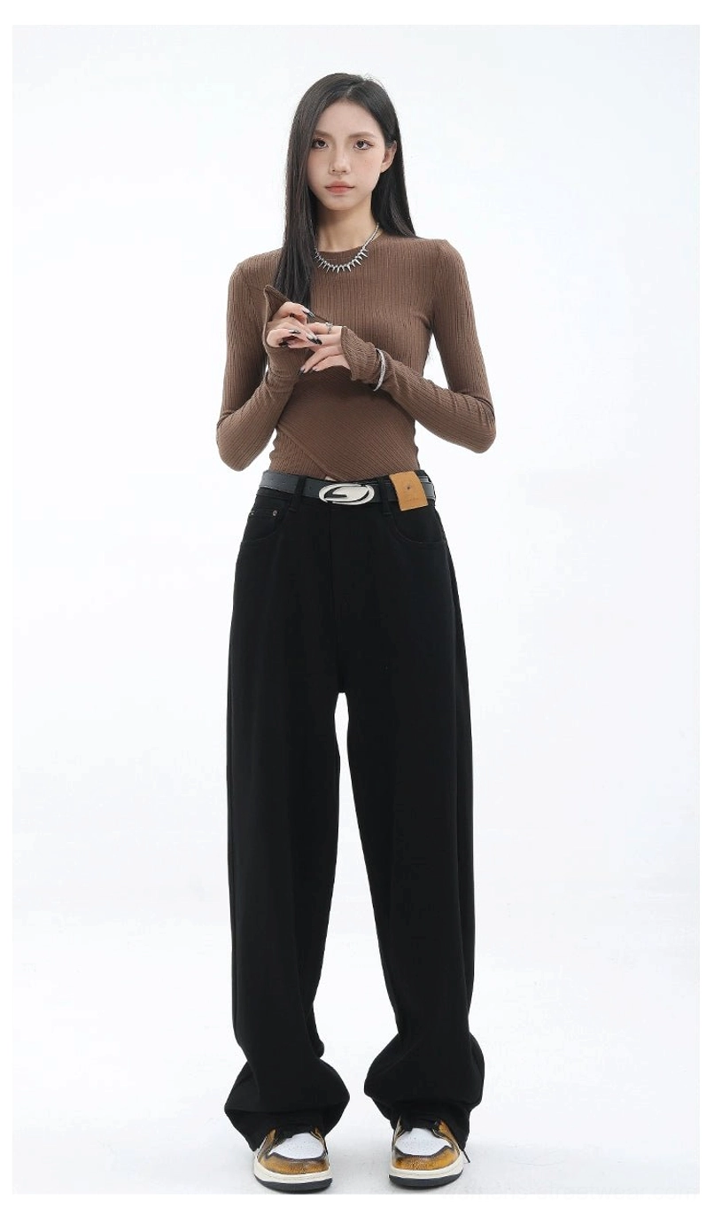 Vintage wash high-waist loose straight-leg floor-length jeans loose straight denim image