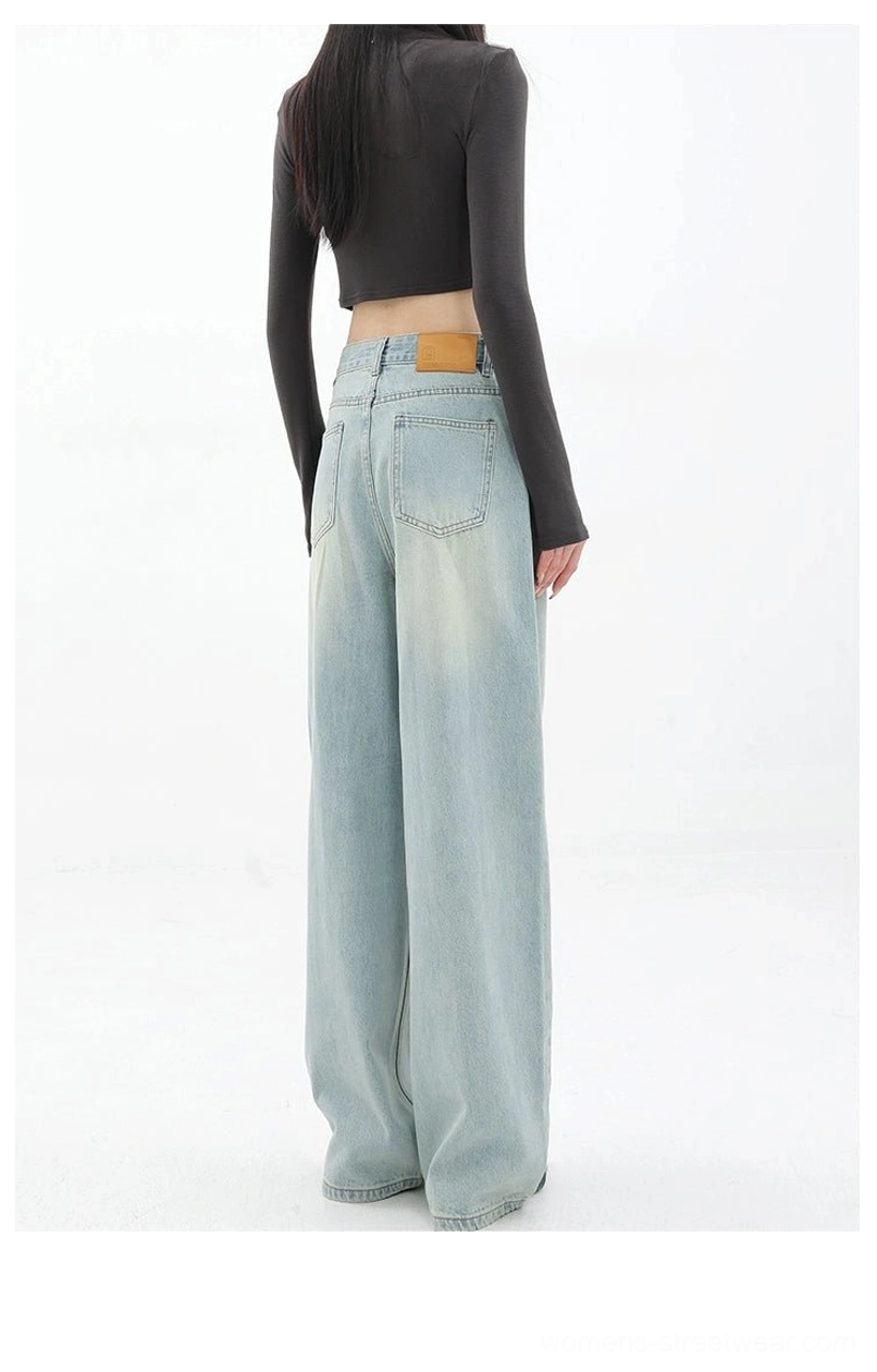Vintage wash high-waist loose straight-leg floor-length jeans modern relaxed denim image