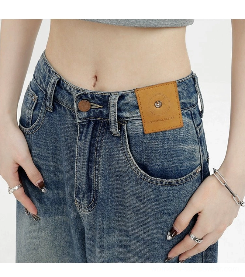 Vintage wash high-waist loose straight-leg floor-length jeans product fashion image