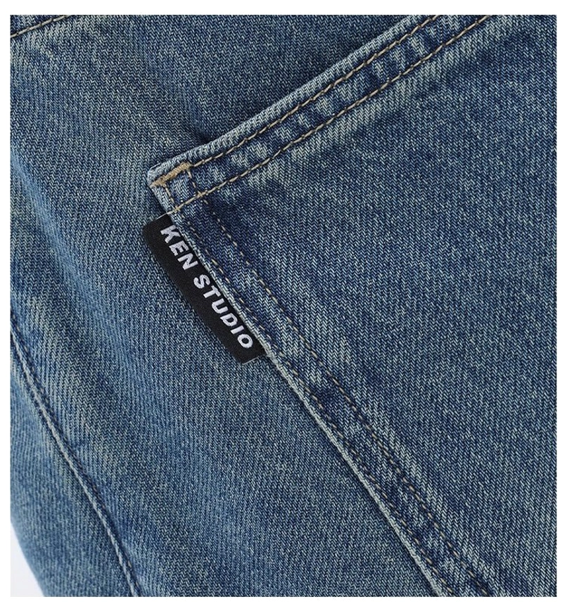Vintage wash high-waist loose straight-leg floor-length jeans contemporary Seoul style image
