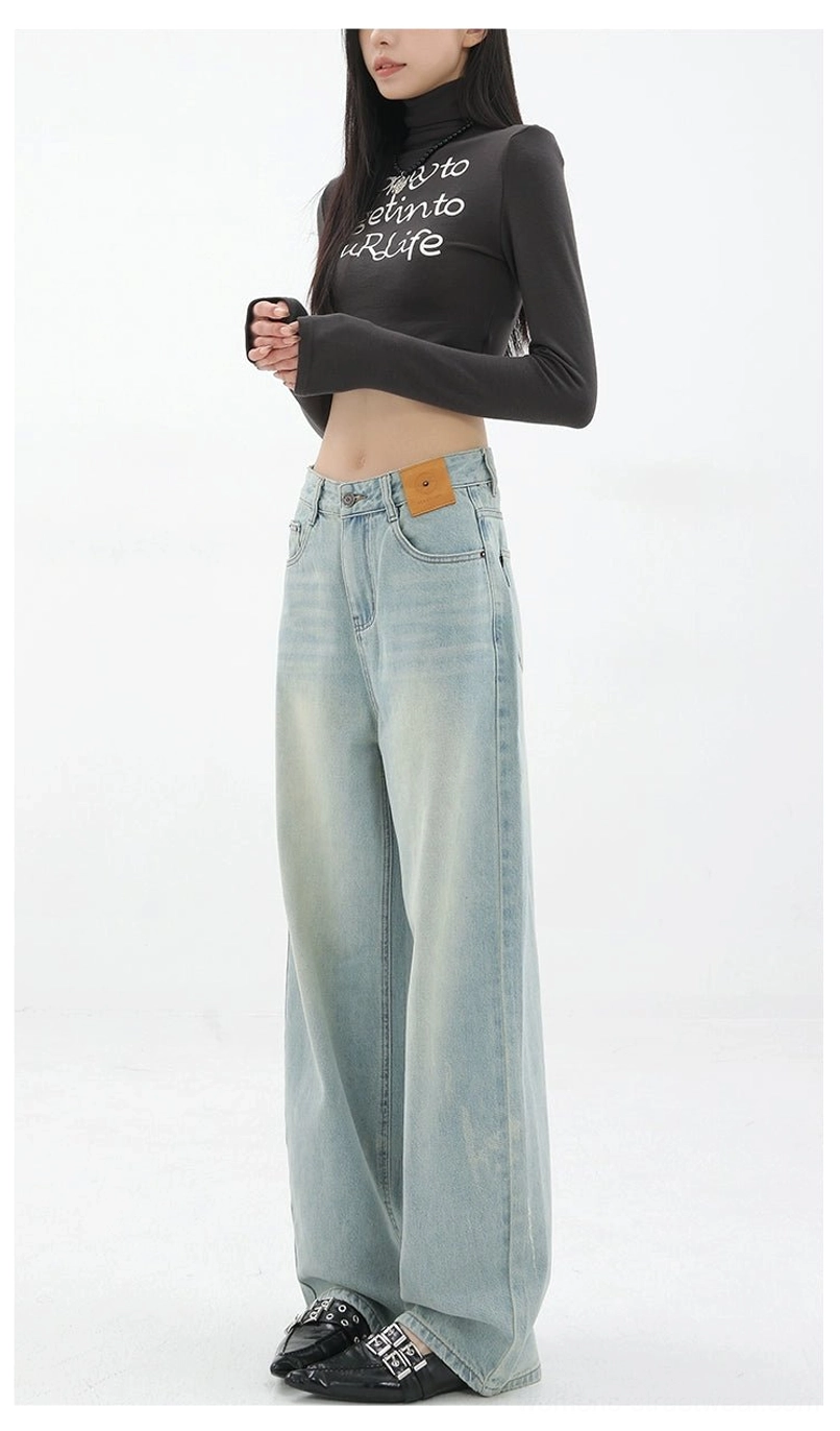 Vintage wash high-waist loose straight-leg floor-length jeans streetwear styling product image