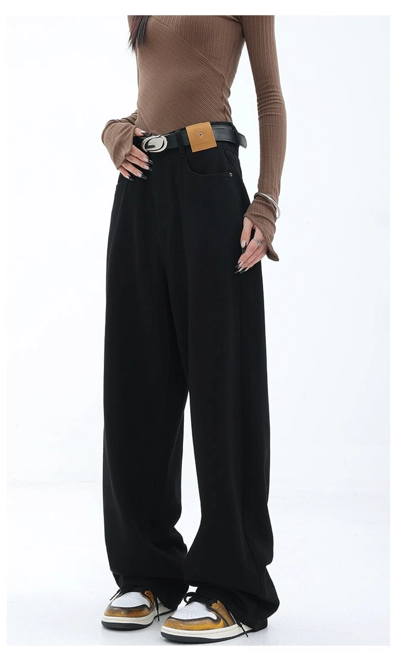 Vintage wash high-waist loose straight-leg floor-length jeans vintage-inspired casual image