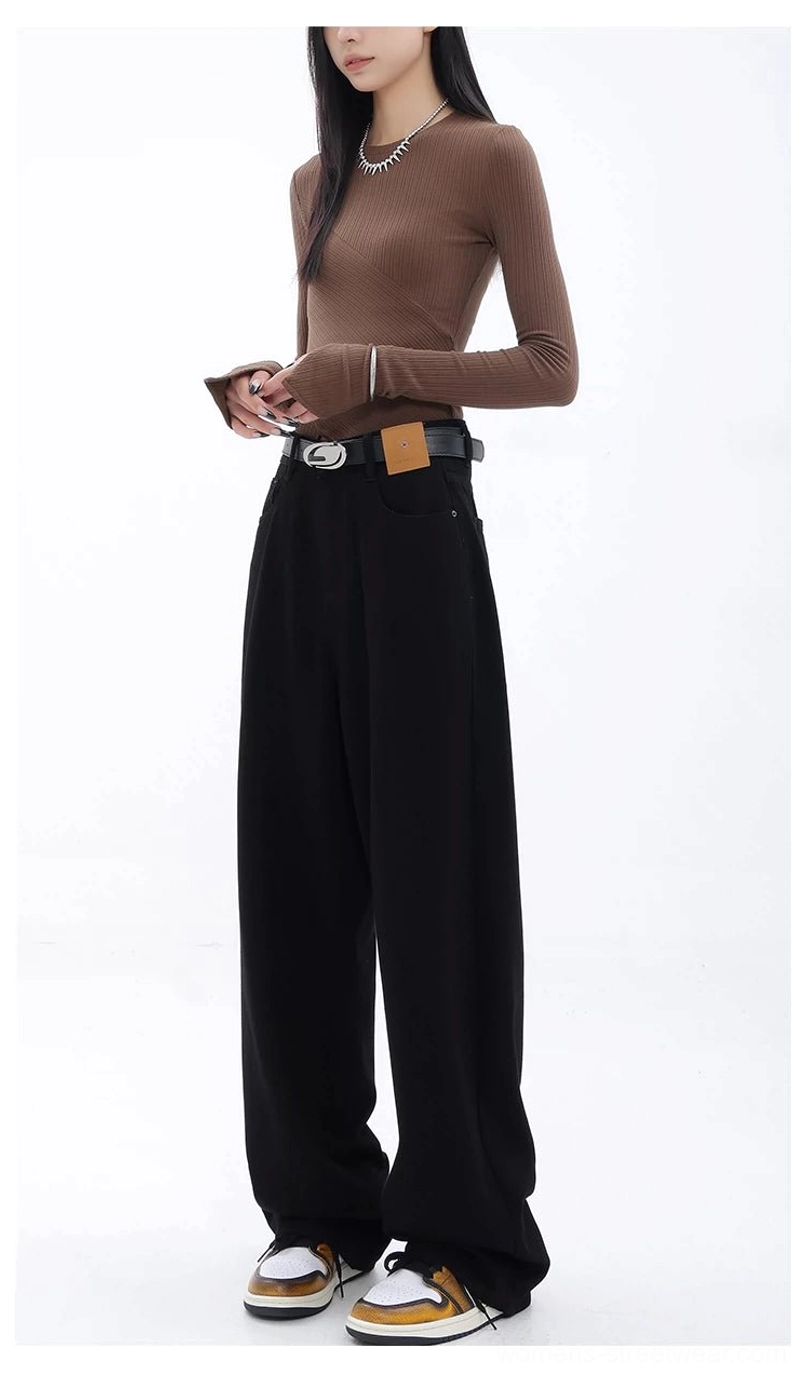 Vintage wash high-waist loose straight-leg floor-length jeans high-waisted vintage fashion image