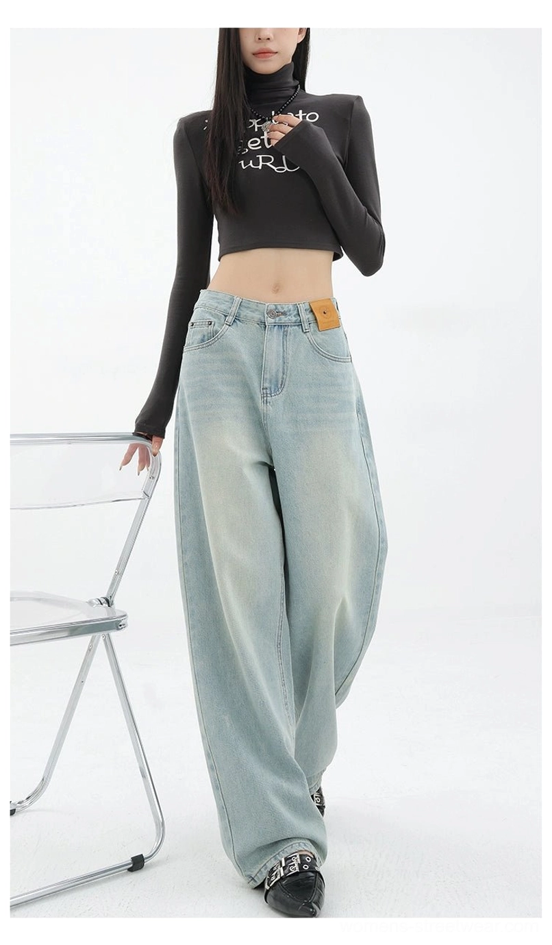 Vintage wash high-waist loose straight-leg floor-length jeans vintage straight fit image