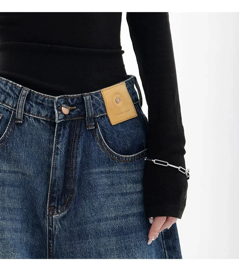 Vintage wash high-waist loose straight-leg floor-length jeans vintage wide denim image