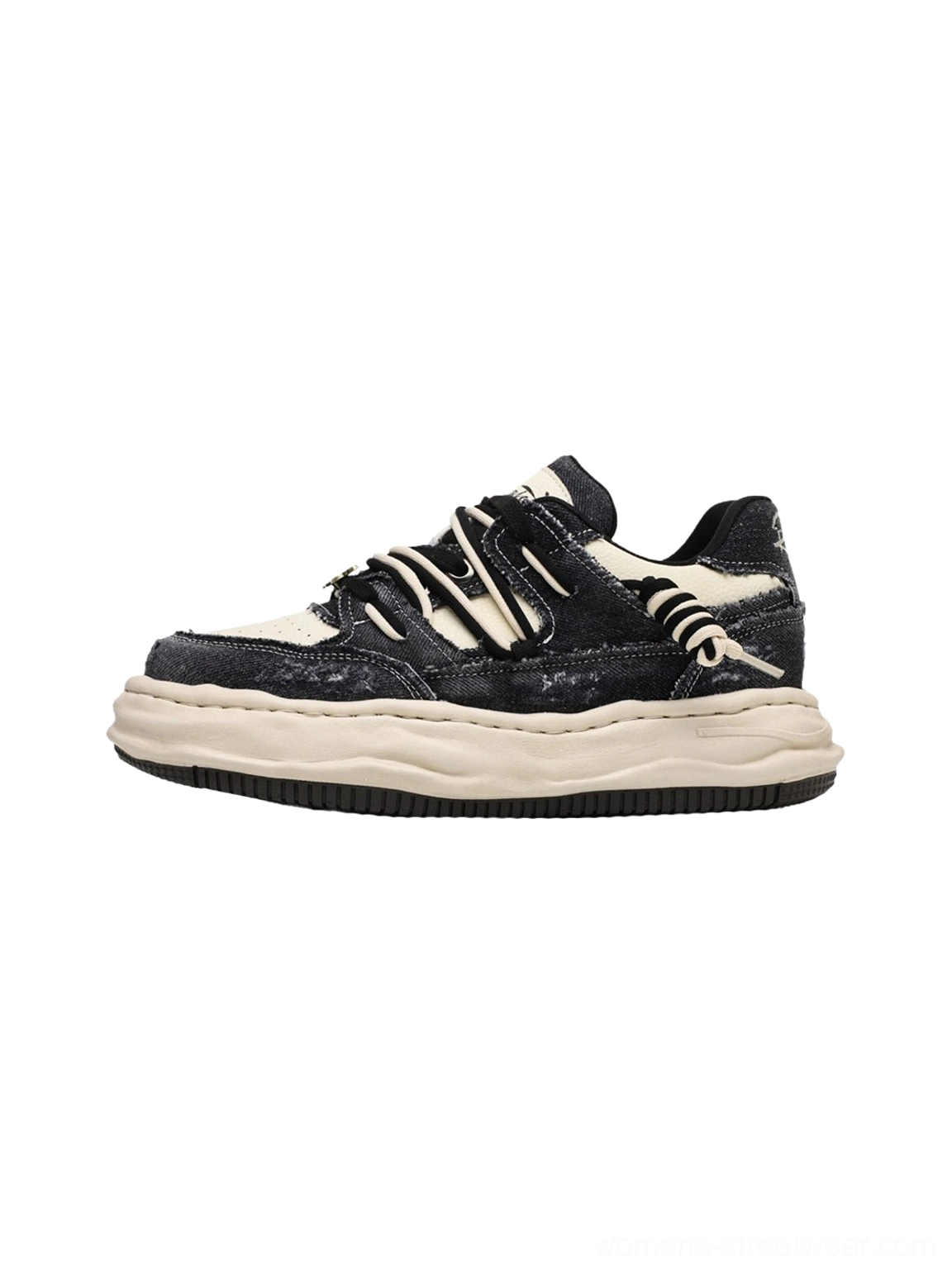 Vintage washed denim platform sneakers designed for modern Y2K, Korean fashion, and urban casual styling