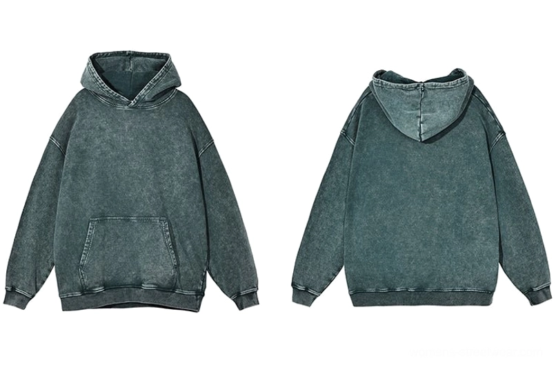 Green vintage washed oversized hoodie with relaxed drop shoulders, kangaroo pocket, and Seoul streetwear silhouette