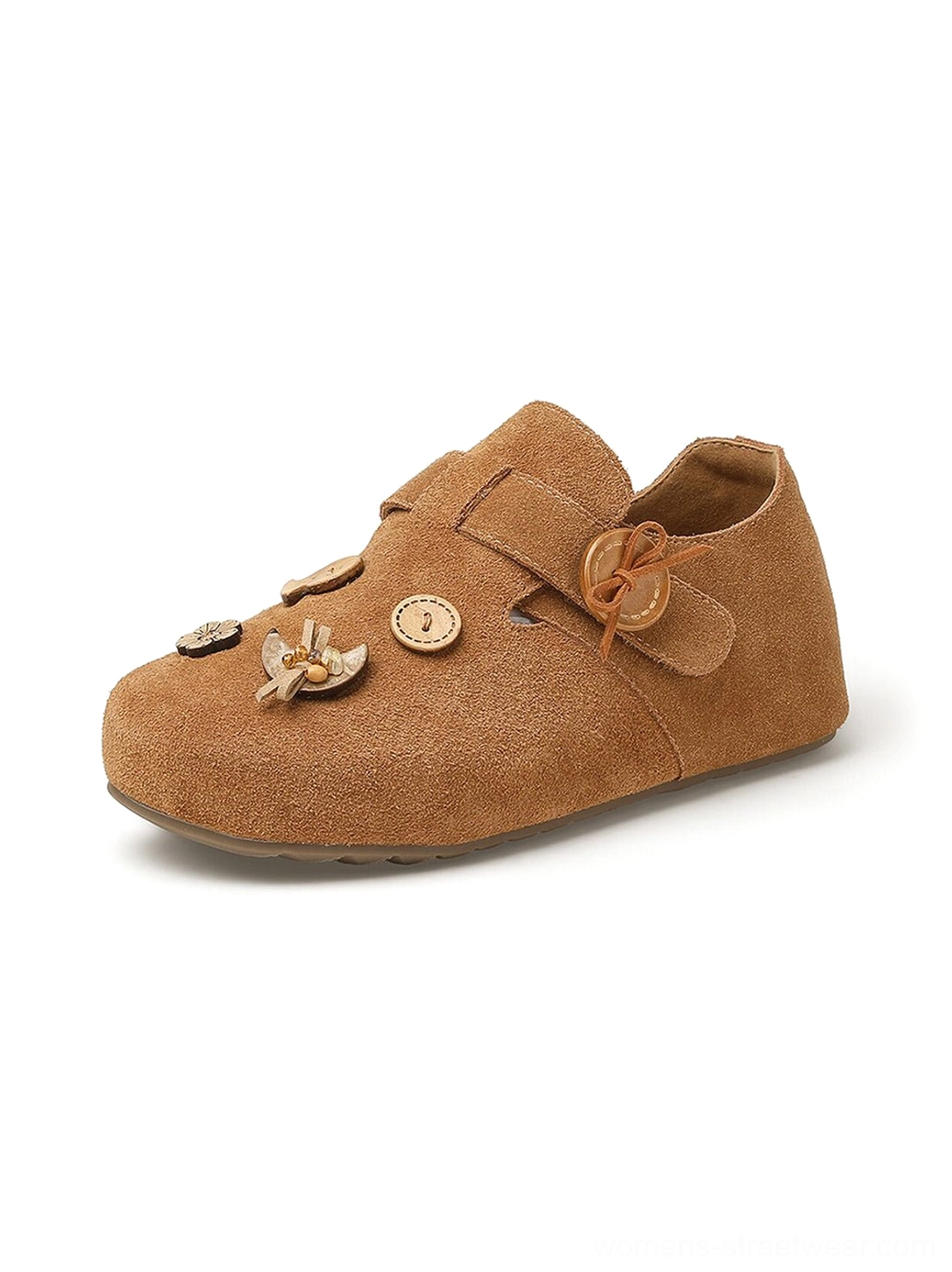 Vintage-inspired women's suede-look slip-on shoes with two-way heel design and flexible flat sole