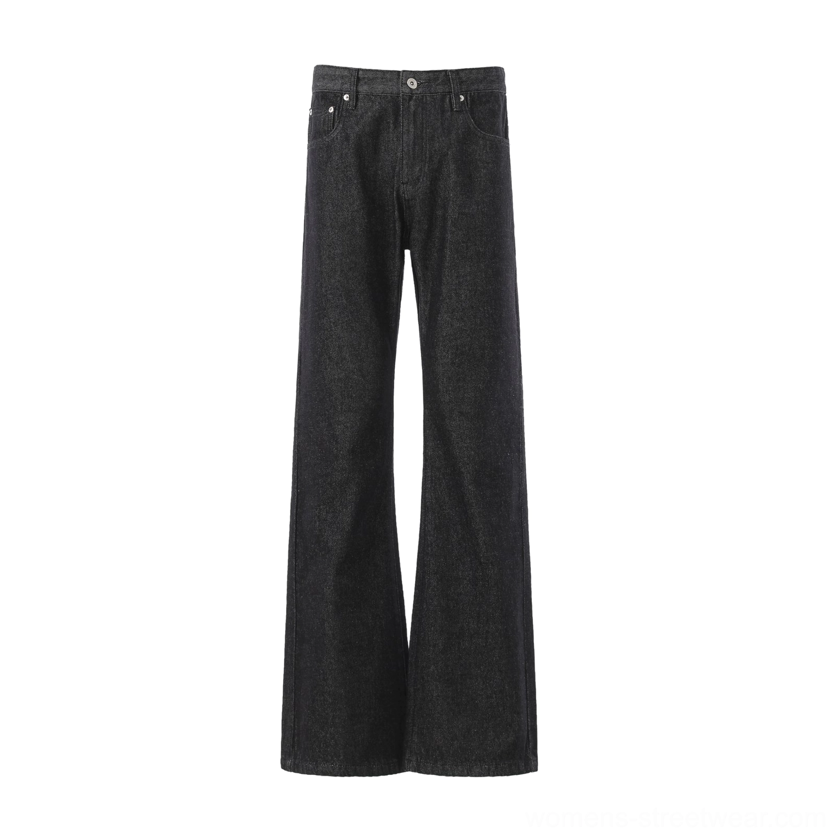 Alternate front view of washed black barbed wire embroidered wide leg flare jeans