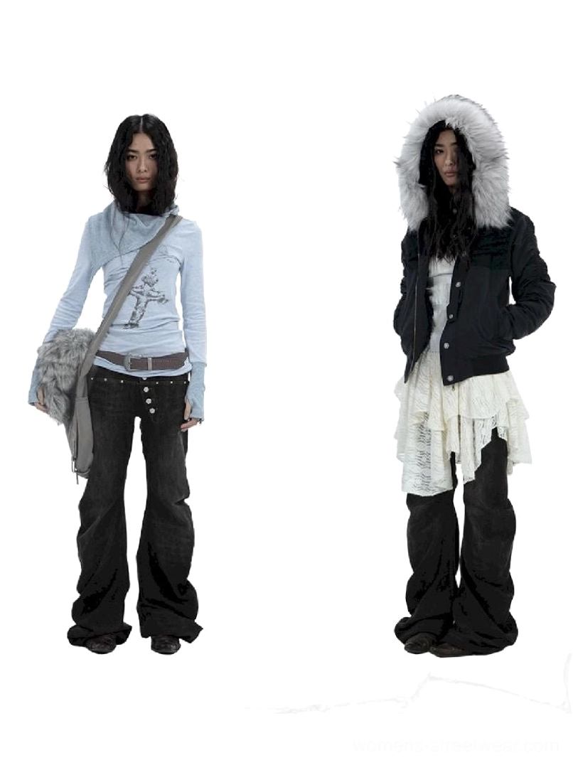 Women’s washed black multi-button low-rise flare jeans with exposed button fly product image