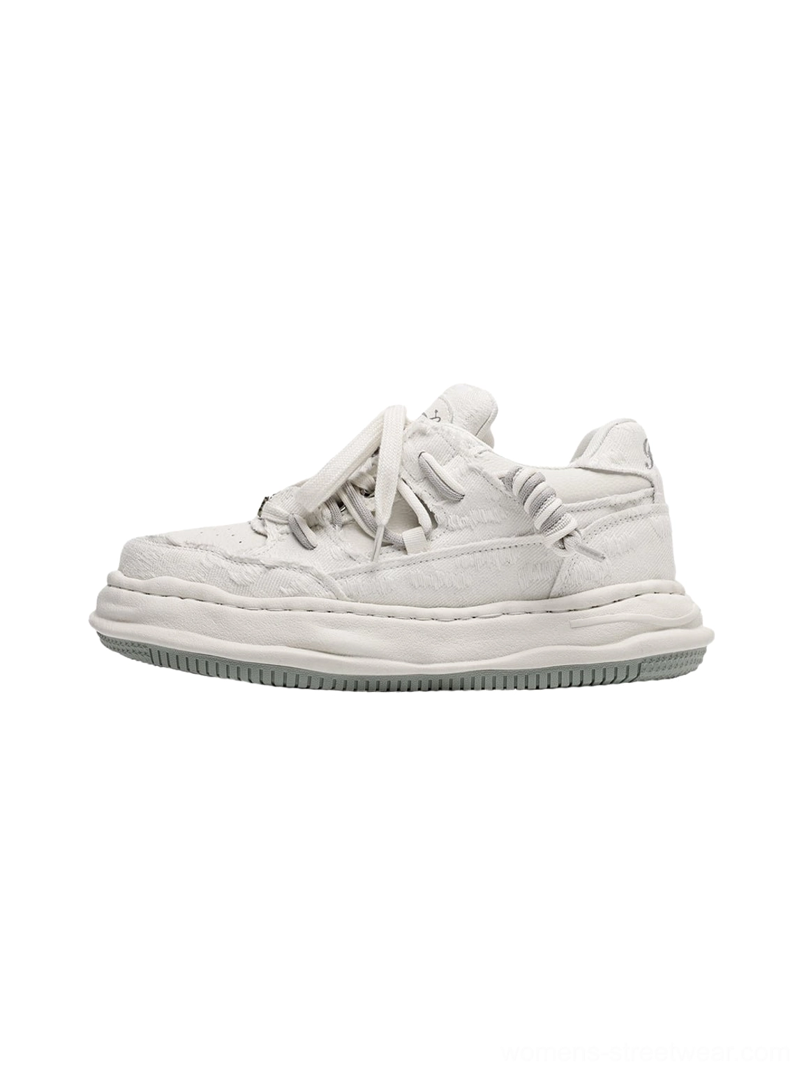 Washed denim platform streetwear sneakers available in listed EU and US sizes with chunky cream sole