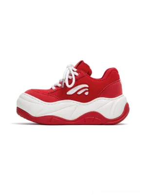 Wave platform canvas sneakers left three-quarter front view red white chunky sole streetwear