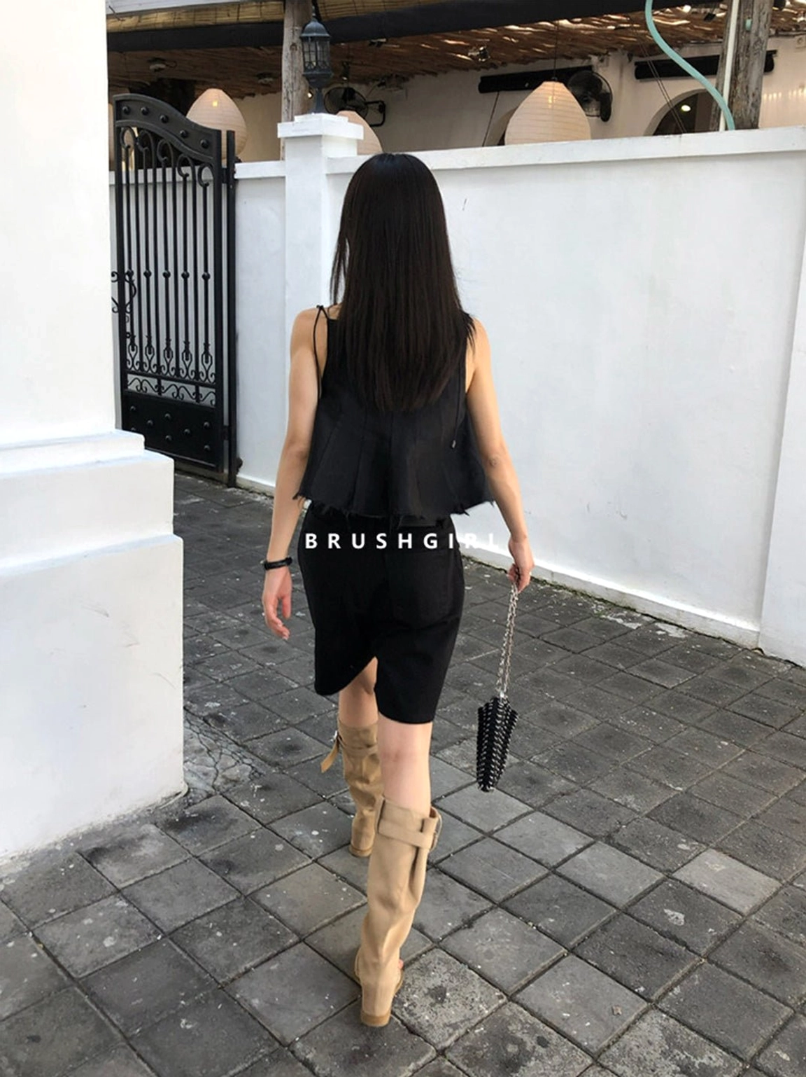 Western thong knee-high sandal boots in khaki and black with tall slouchy shafts and open toe design