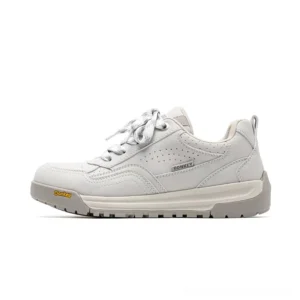 White gray chunky platform sneakers shown in side profile with perforated synthetic leather panels, classic laces, and a durable gray rubber outsole