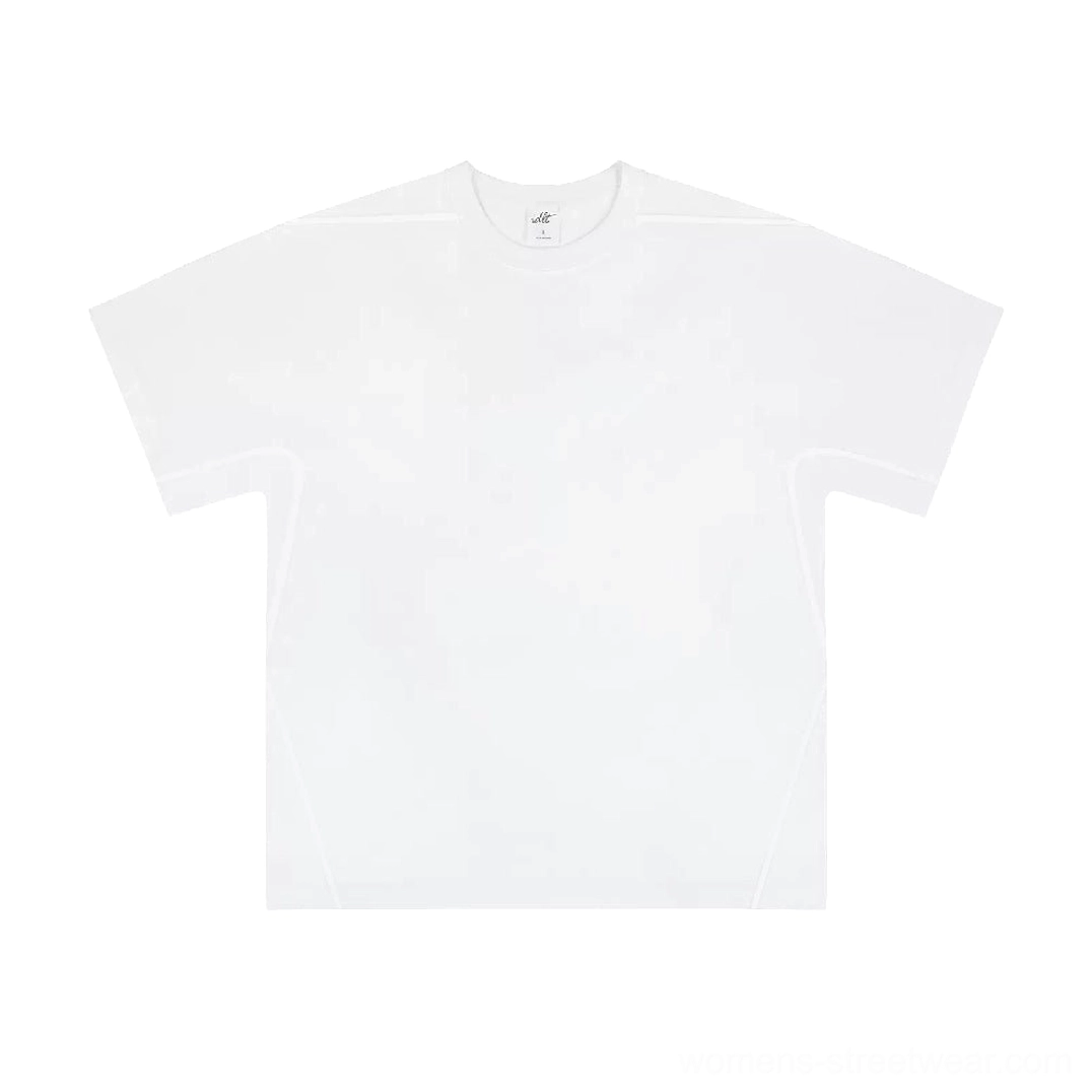 Front view of a bright white loose-fit heavyweight cotton crew-neck T-shirt with relaxed Korean streetwear proportions